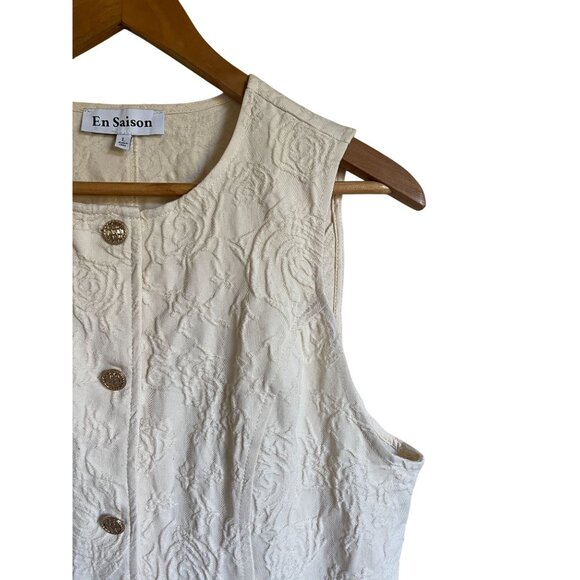 En Saison Alice Size Large Cream Ivory Vest Embroidered Gold Buttons Cotton Blen - Picture 4 of 9